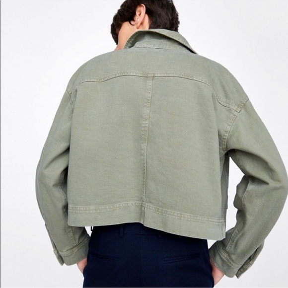 Zara Green Cropped Boxy Denim Jacket - Picture 4 of 13